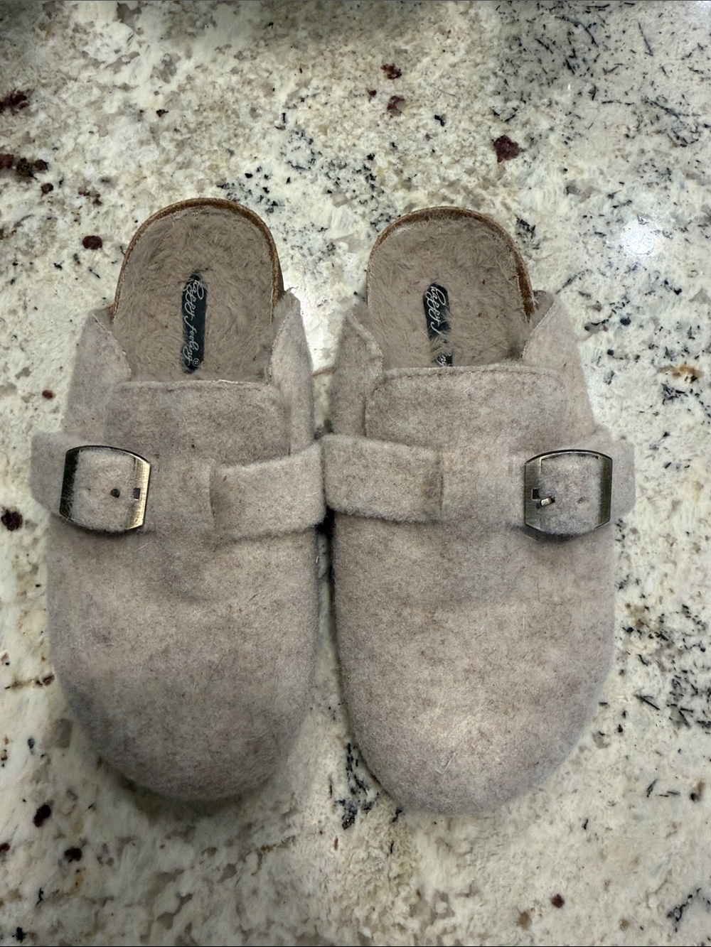 Women's Cozy Wool-Feel Slip-On Clogs with Buckle - Light Taupe